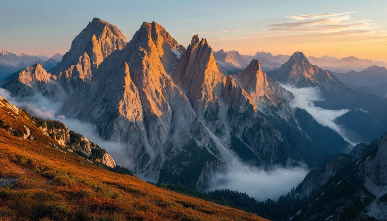 Mountain landscape at golden hour